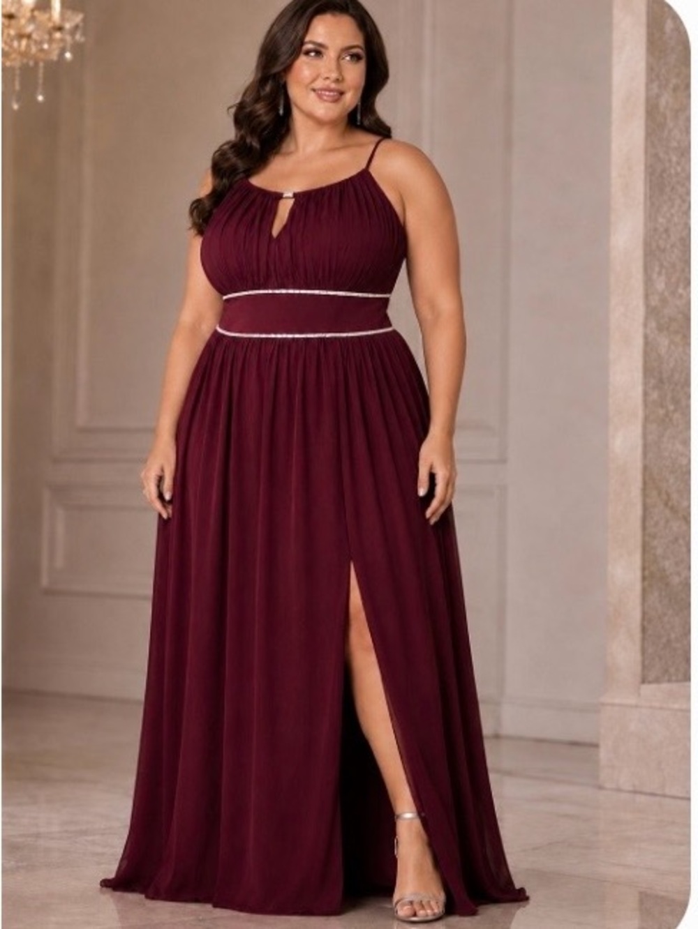 Oleg Cassini Rhinestone & Wine Burgundy Halter Dress Plus size 18W